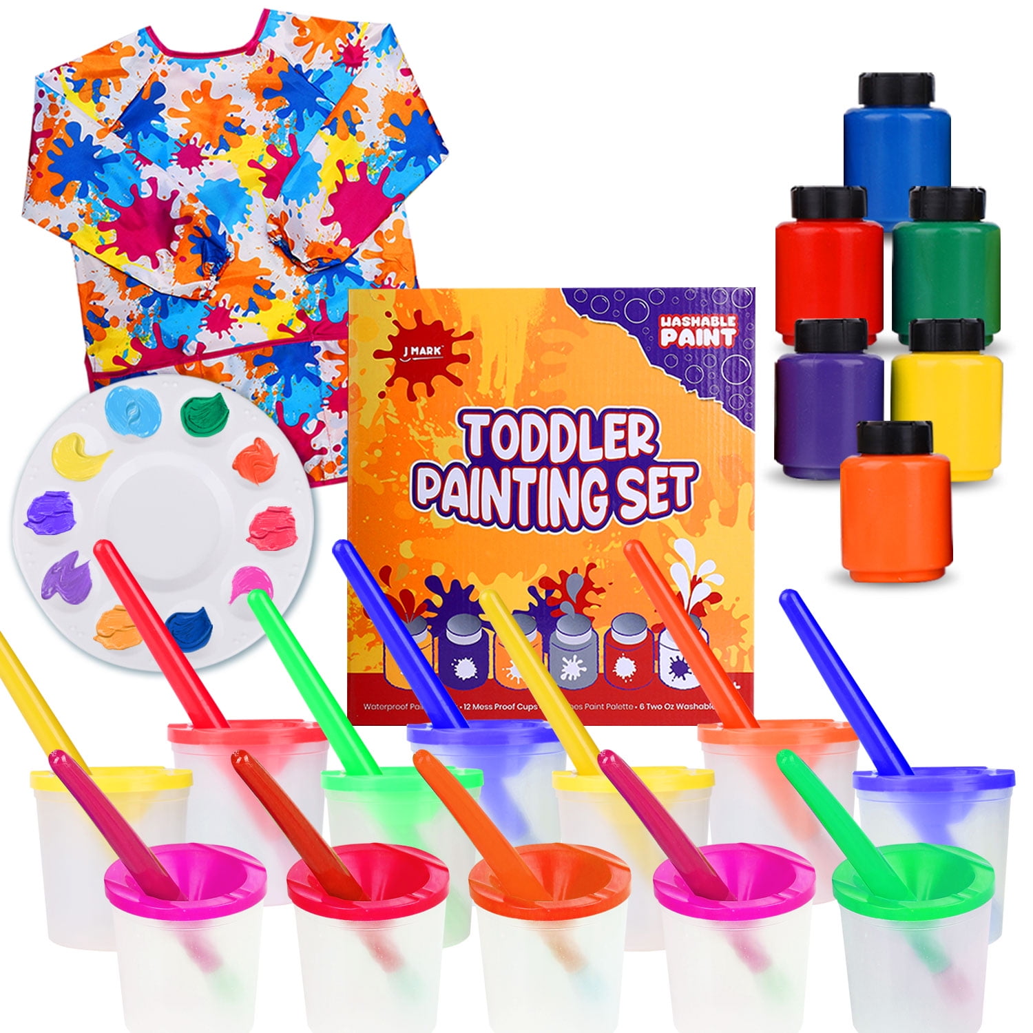 Washable Tempera Kids Paint Set – Spill Proof Paint Cups, Paint