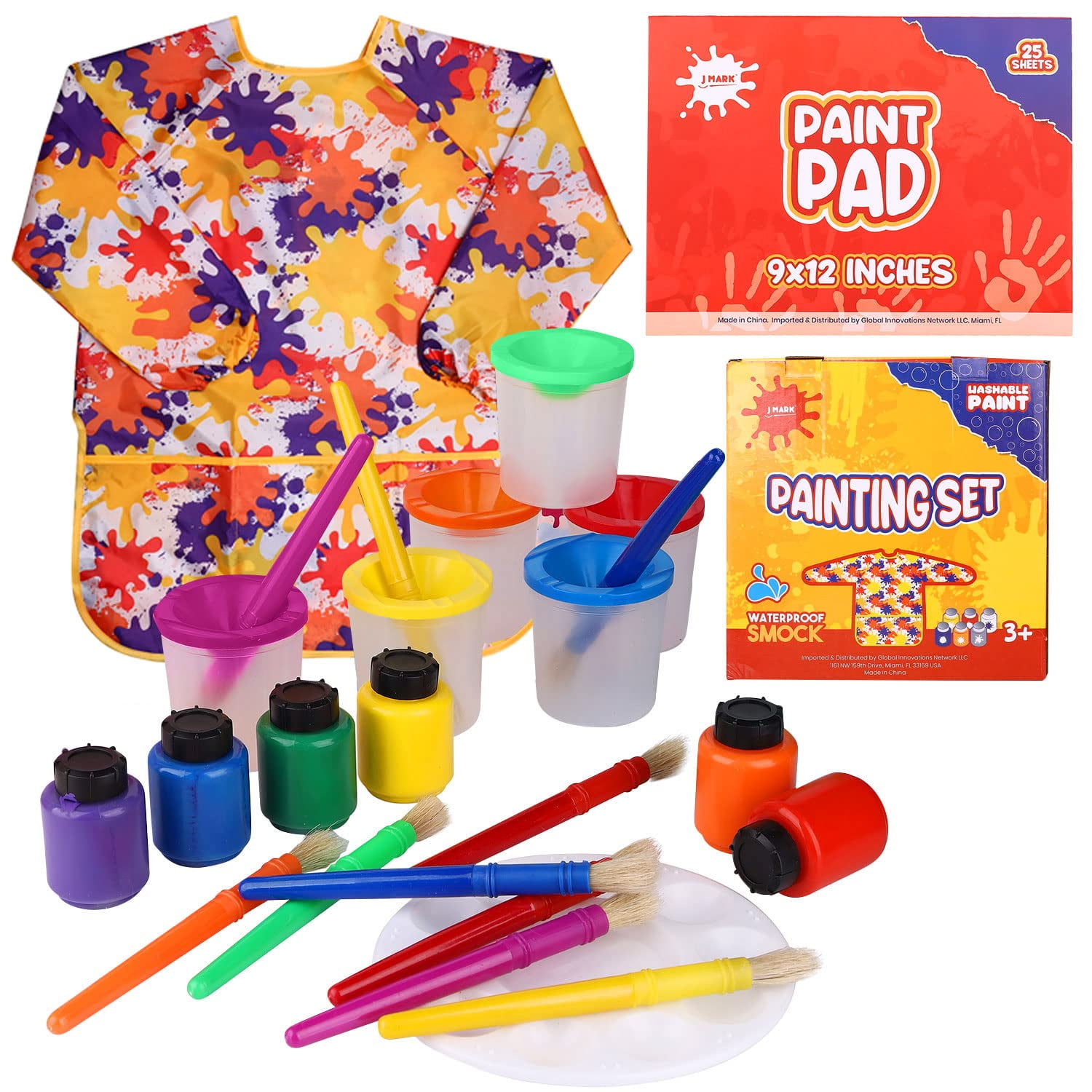 Washable Tempera Kids Paint Set – Spill Proof Paint Cups, Paint Pad, Paint  Brushes, Art Smock, Non Toxic Water Based Tempera Paint, Mixing Palette –