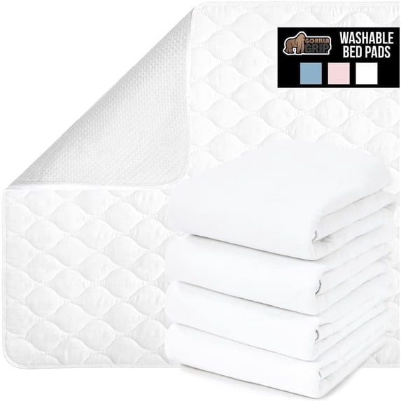 Washable Toddler Mattress Incontinence Pads, Reusable Waterproof Bed Underpads, Absorbent Leak Proof, 52x34 Slip Resistant Pad Protector Absorbs 8 Cups for Bedwetting, Adults, Kids, White