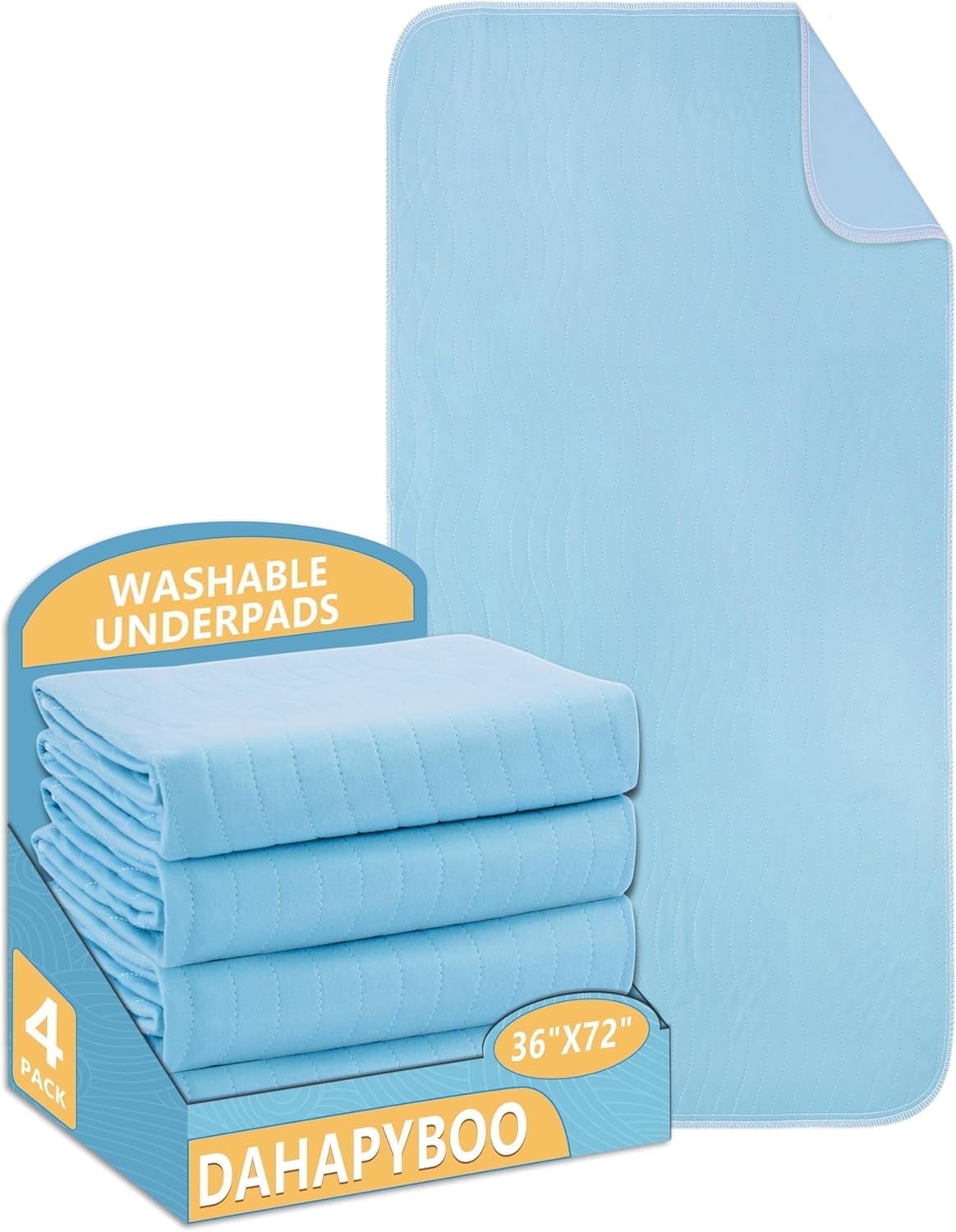 Washable Underpads, 36"x72" 4 Pack Incontinence Bed Pads, Heavy Absorbency Reusable for Elderly, Kids, Adults and Pets, Waterproof Quick Drying for Bed, Sofa, Floor