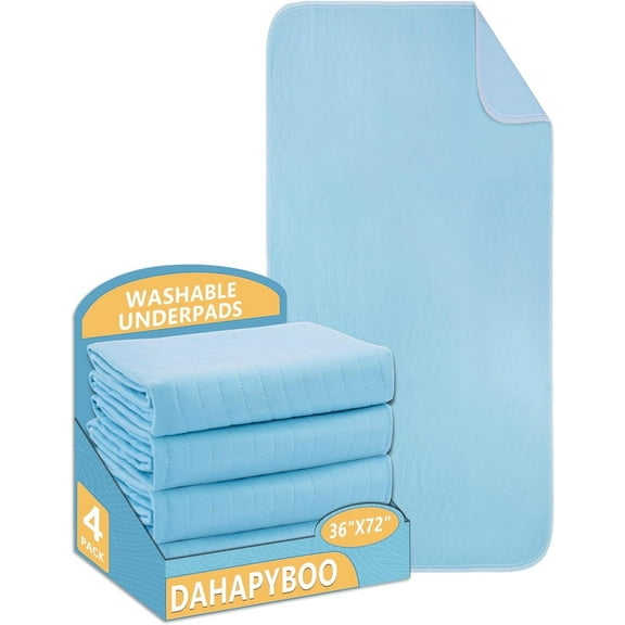 Washable Underpads, 36"x72" 4 Pack Incontinence Bed Pads, Heavy Absorbency Reusable for Elderly, Kids, Adults and Pets, Waterproof Quick Drying for Bed, Sofa, Floor