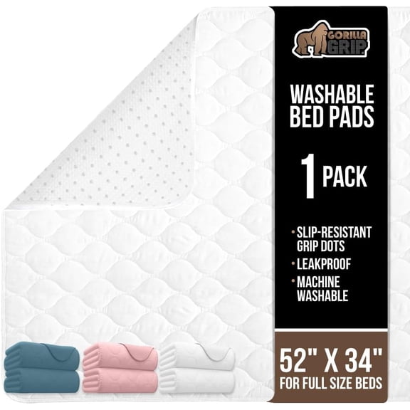 Washable Underpads, Waterproof Reusable Heavy Absorbency Incontinence Bed Pads, Leak Proof Toddler Mattress Pad, 52x34 Slip Resistant Protector for Bedwetting, Adults and Kids, White