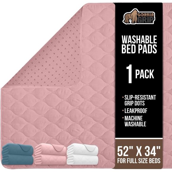 Washable Underpads, Waterproof Reusable Heay Absorbency Incontinence Bed Pads, Leak Proof Toddler Mattress Pad, 52x34 Slip Resistant Protector for Bedwetting, Adults and Kids, Pink