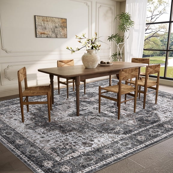 Washable Vintage Distressed Area Rug for Living Room, Low Pile Ultra Soft Non-Slip Carpet, Foldable Stain-Resistant Non-Shedding Floor Cover for Bedroom and Office