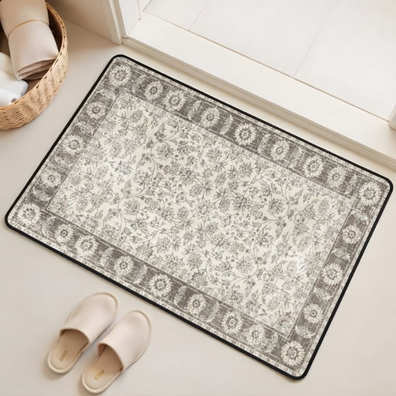 Washable Vintage Kitchen Mat 31"x20" Non Slip Soft Plush Low Profile Kitchen Rug, Distressed Medallion Oriental Style Sink Mat for Laundry Room Bedroom Office