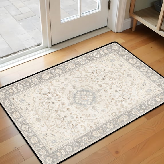Washable Vintage Kitchen Mat 31"x20" Non Slip Soft Plush Low Profile Kitchen Rug, Distressed Medallion Oriental Style Sink Mat for Laundry Room Bedroom Office