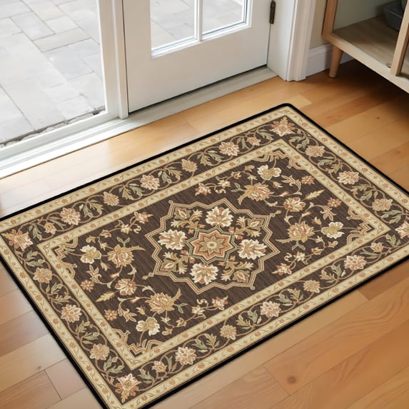 Washable Vintage Kitchen Mat 31"x20" Non Slip Soft Plush Low Profile Kitchen Rug, Distressed Medallion Oriental Style Sink Mat for Laundry Room Bedroom Office