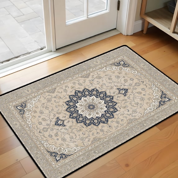 Washable Vintage Kitchen Mat 31"x20" Non Slip Soft Plush Low Profile Kitchen Rug, Distressed Medallion Oriental Style Sink Mat for Laundry Room Bedroom Office