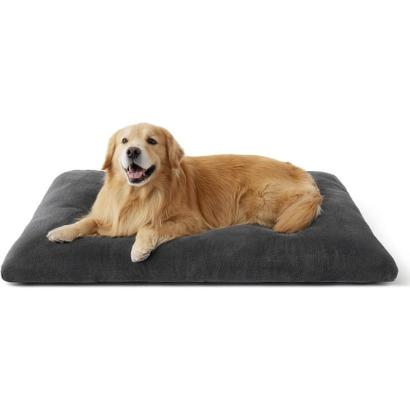 Washable XXL Dog Bed for Crate, Giant Comfort Fluffy Plush Pet Pillow Bed Kennel Pad with Non-Slip Bottom, Machine Washable Pet Sleeping Mat for Jumbo, 47"x29", Dark Gray