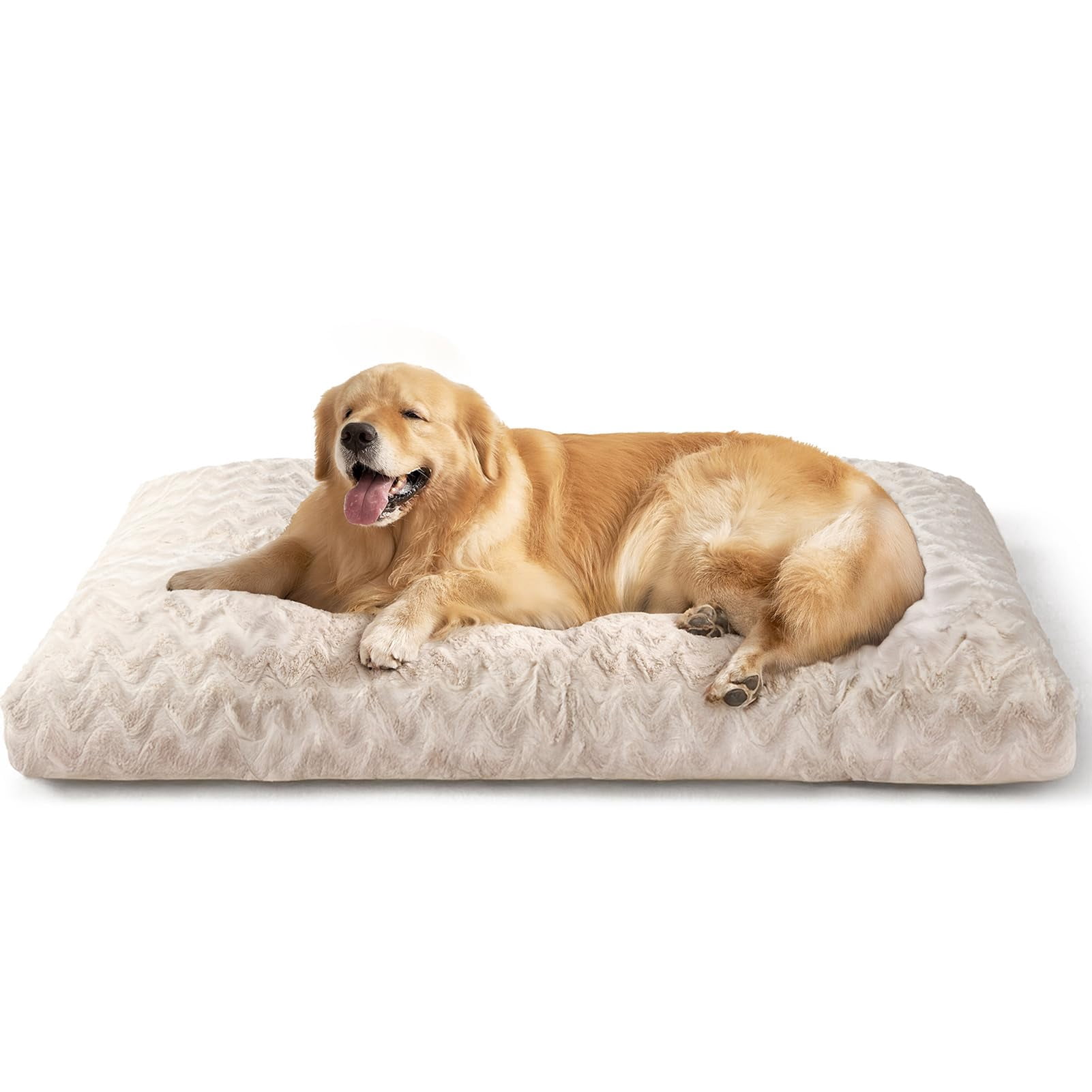 Washable Xl Dog Bed For Crate 41x27 Inch  Reversible Kennel Pad Extra Large Dogs Weight Up To 75 Lbs Plush And Comfy Pet Sleeping Mat Beige