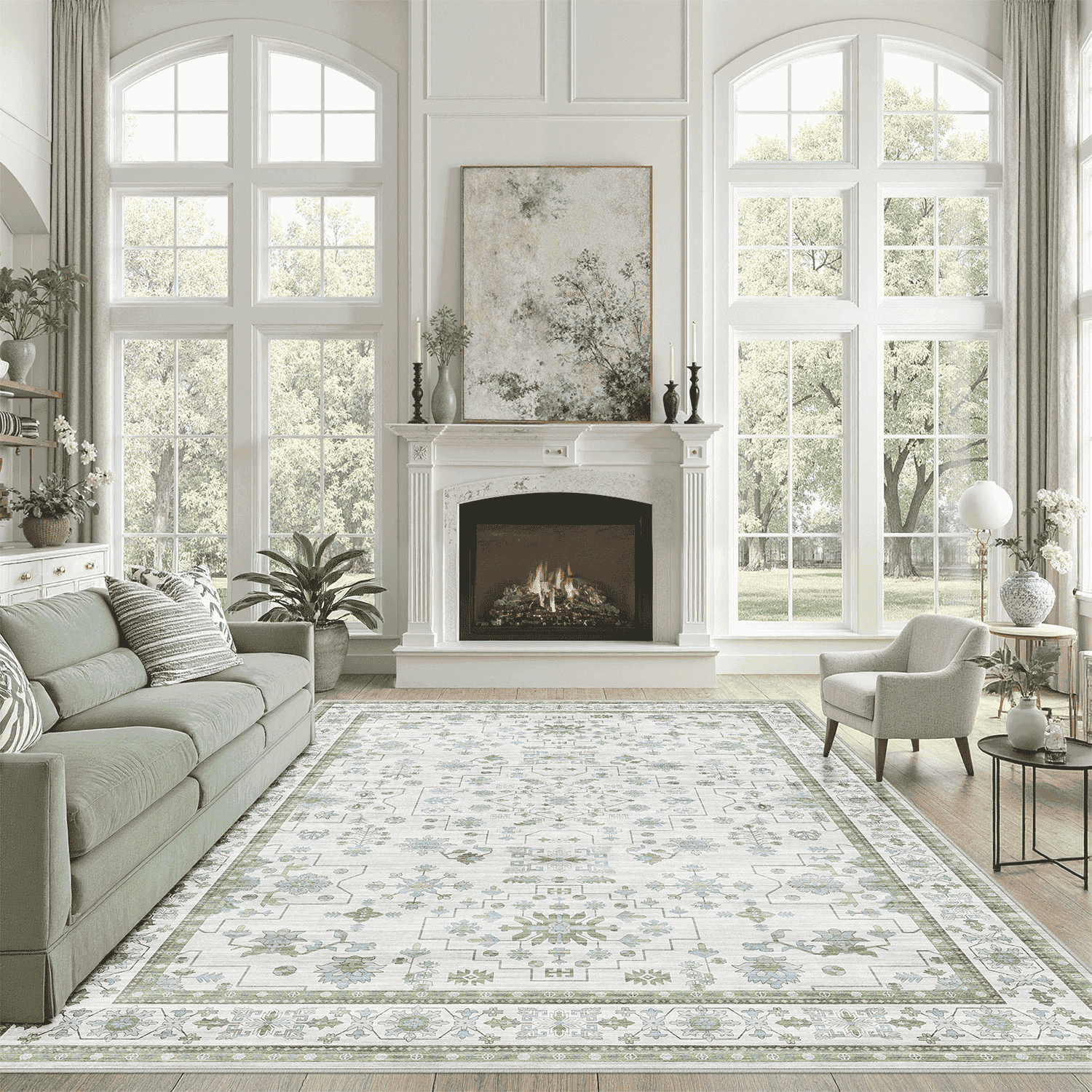 4x6 Washable Rug, Non-Slip, Stain-Resistant Low-Pile Vintage Accent ...