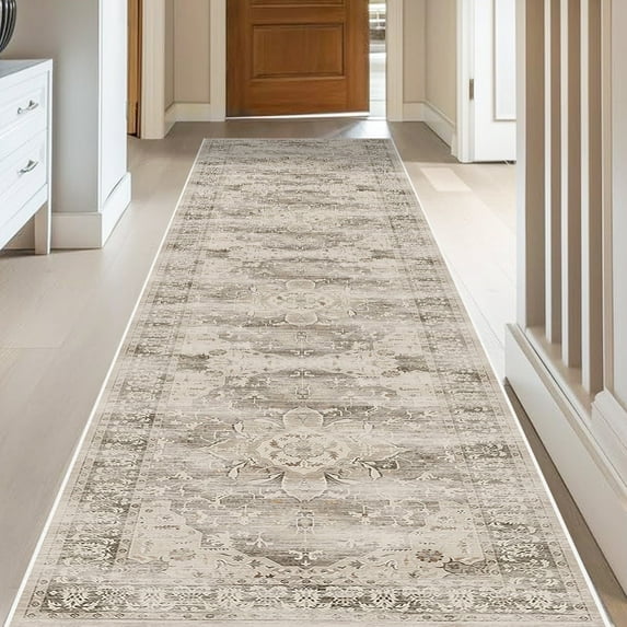 Washable Runner Rugs for Hallways 2x8 Non-Slip Runners for Entrance Low Pile Vintage Beige