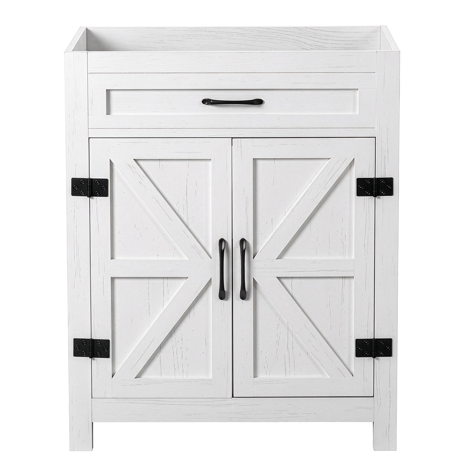 Washbasin Cabinet, Barn Double Door With U-Shaped Internal Shelves, Washed White Particleboard With Melamine Veneer, 76*47*91cm (30 Inches)