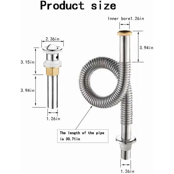 Washbasin Drainpipe, Stainless Steel Drainer for Table Basin,Sink Downpipe Fittings,Kitchen Sink Downpipe Fittings,Flexible Trap Pipe,Kitchen Drain Pipe for Kitchen,Dathroom and Toilet