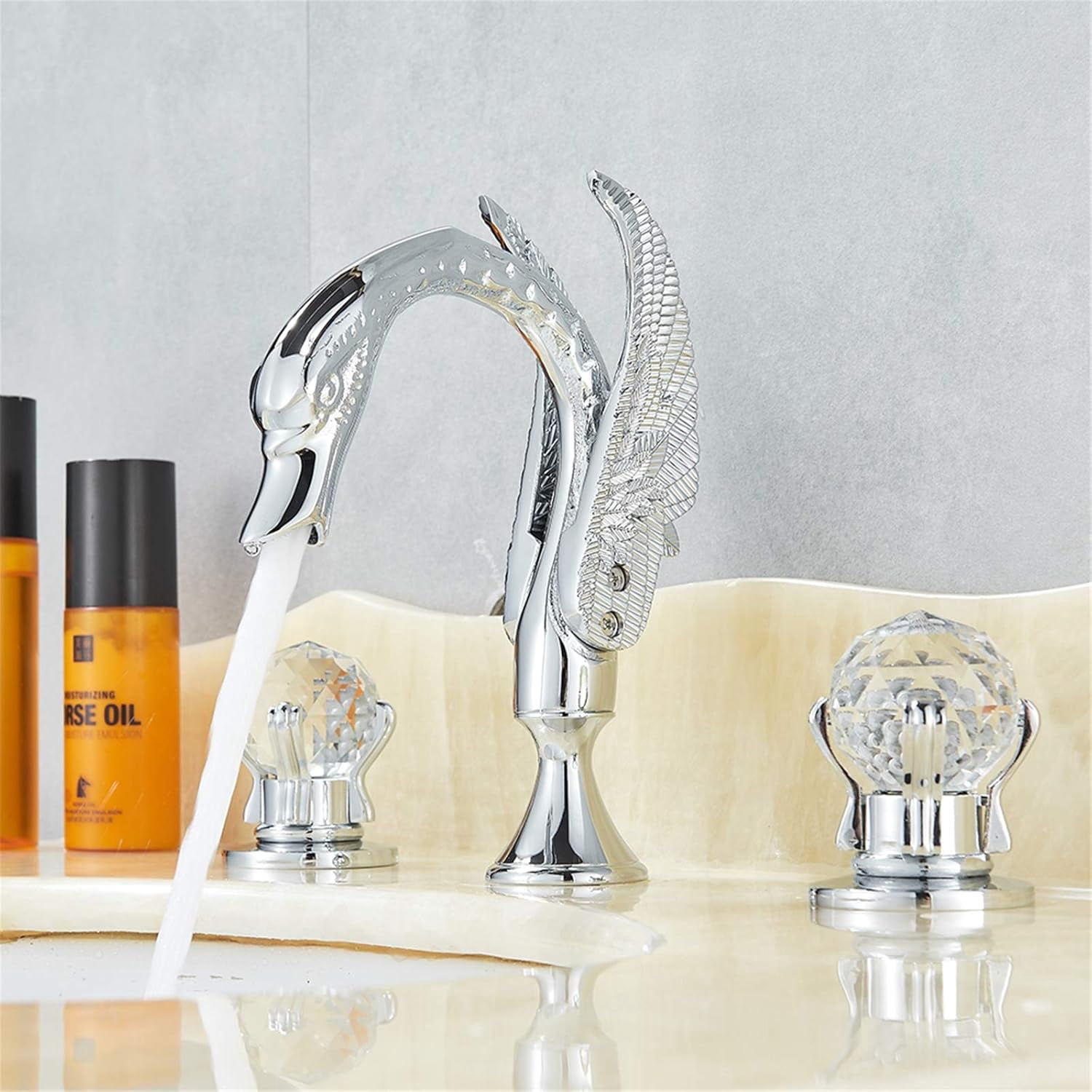 Washbasin Sink Tap, Luxury Gold 3Pcs Bathroom Faucet, 2 Handles Bath Mixer Home Improvement Beauty Bathtub Mixer Taps,Gold