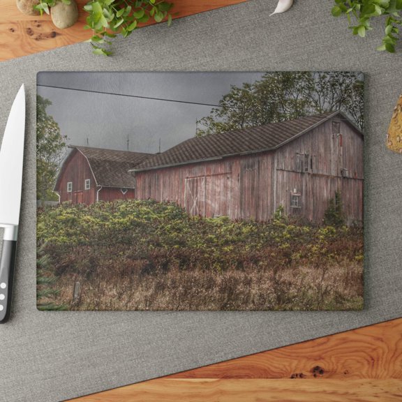 U R There Photography Washburn Reds Rustic Farmhouse Tempered-Glass Cutting Board 11"x 15"
