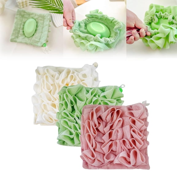 Washcloth Loofah Combo, 2 in 1 Washcloth Plus Loofah, Loofah Cloth for Bar Soap, Soft Washcloth Loofah Combo with Drawstring