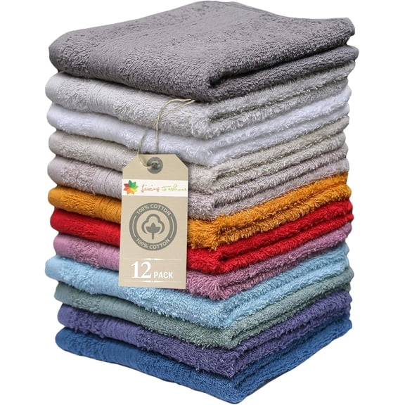 Washcloths, 12 Pack, 100% Extra Soft Ring Spun Cotton Wash Cloth, Size 13" X 13", Soft and Absorbent, Machine Washable, Vibrant Assorted Colors