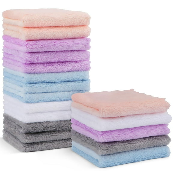 Washcloths 24-Pack (7''x9''), Microfiber Coral Towels, Super Soft and Absorbent Wash Cloths for Newborns, Gentle on Delicate Skin for Face Hands and