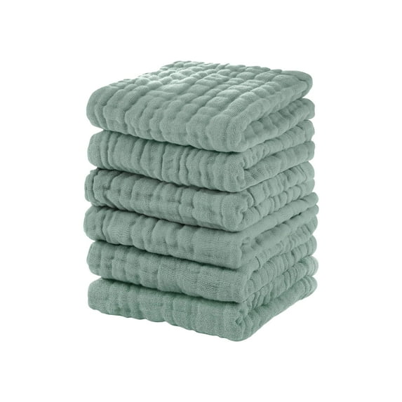 Washcloths 6 Pack - Soft Cotton Wash Cloths for Sensitive Skin - Large, Gentle, Absorbent Infant Essentials for Adults and Kids (Green)