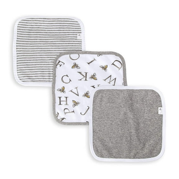 Burt's Bees Set Of 3 A-Bee-C Washcloths Heather Grey One Size Hanger Grey