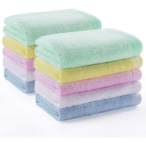 Washcloths Bamboo Face Towel Hand Cloth Set 10-Pack for Bathroom-Hotel-Spa-Kitchen Multi-Purpose, Ultra Soft, Absorbent, 12" x 12"