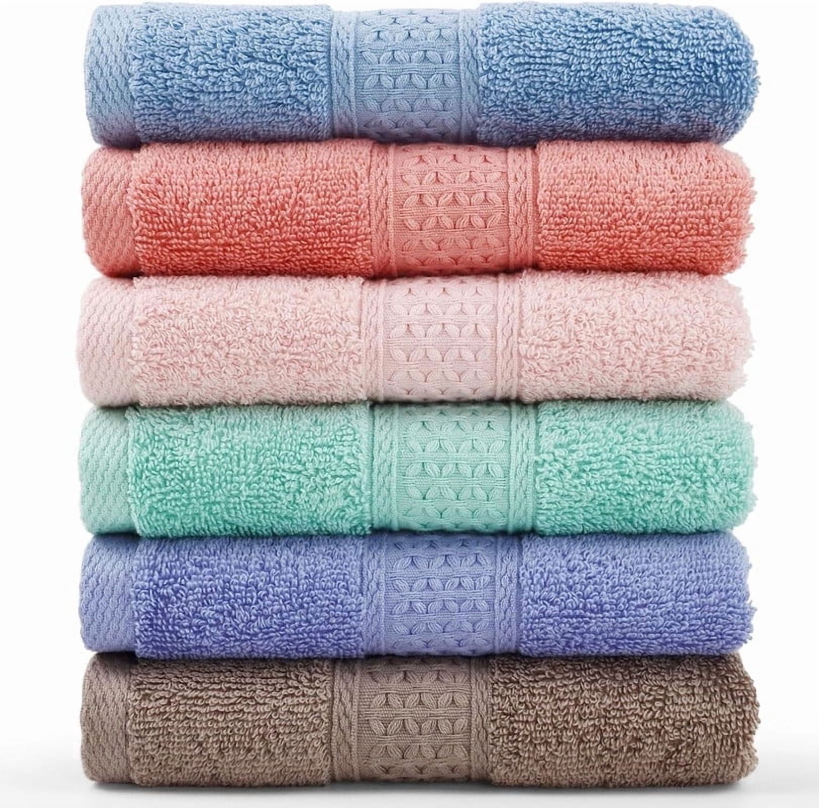 Zhao.Fu Washcloths Set, Cotton Towel, High Absorbent, 6-Pack, Size 13”x 13”, for Bathroom, Kitchen, Shower, 6 Color