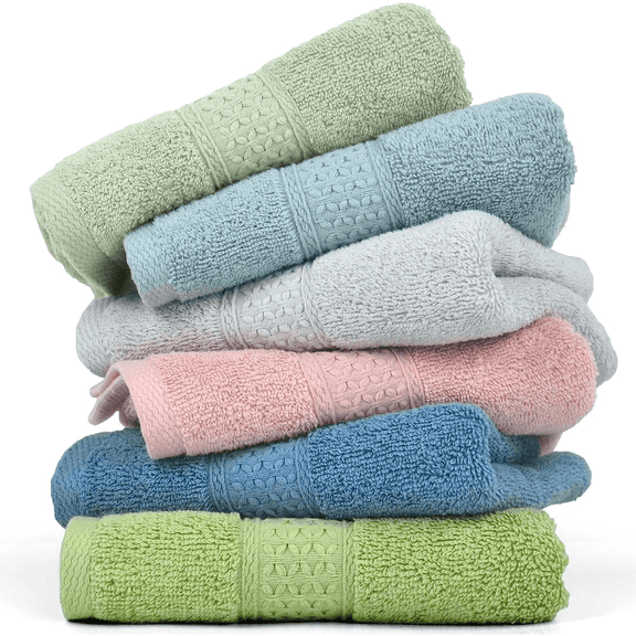 Zhao.Fu Washcloths Set, Cotton Hand Towel, High Absorbent, 6-Pack, Size 13”x 13”, Towels for Bathroom, Kitchen, Shower, Hotel, and Spa