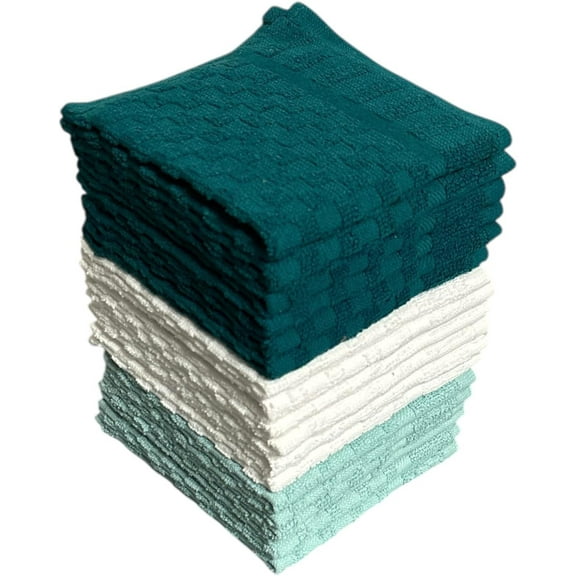 Washcloths Set of 18 - Checkered Design Wash Cloth Designed to exfoliate Your Hands, Body or face - Extra Absorbent 100% Cotton Size 12" X 12".