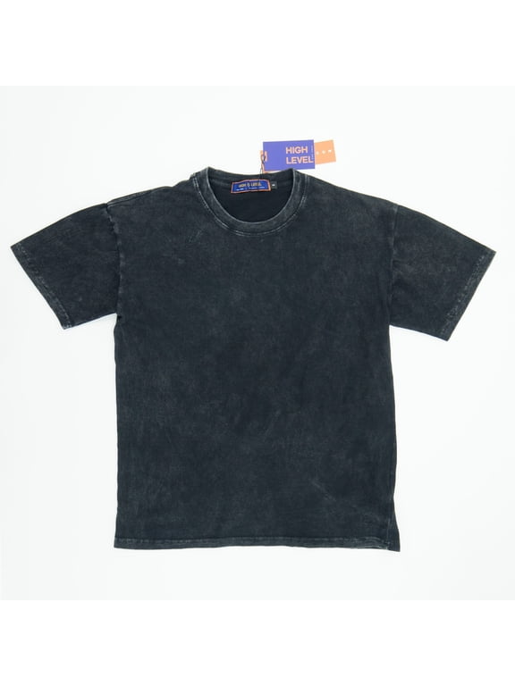 Washed HEAVYWEIGHT 225gsm Oversized Boxy Tees HIGH LEVEL HL brand Blank T-shirt stonewashed Casual Classic (Black, S)