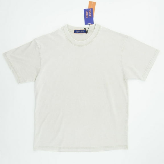 Washed HEAVYWEIGHT 225gsm Oversized Boxy Tees HIGH LEVEL HL brand Blank T-shirt stonewashed Casual Classic (Cream, 2XL)