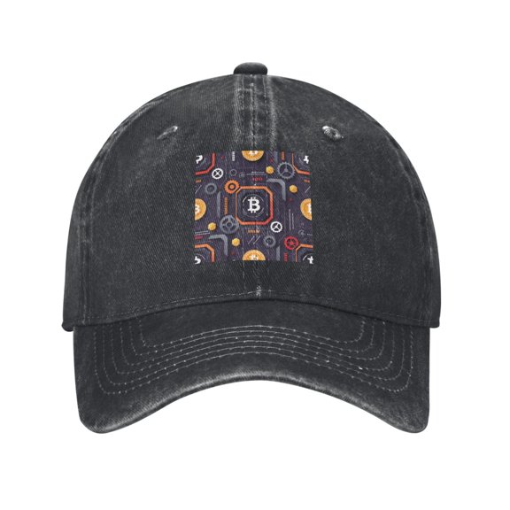Washed Baseball Cap Bitcoin Retro Adjustable Dad Hat Gift for Men Women Black