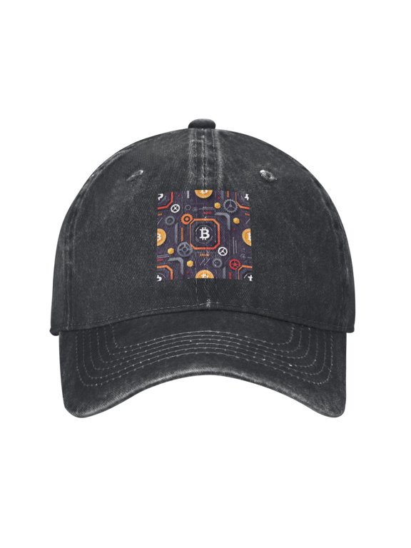 Washed Baseball Cap Bitcoin Retro Adjustable Dad Hat Gift for Men Women Black