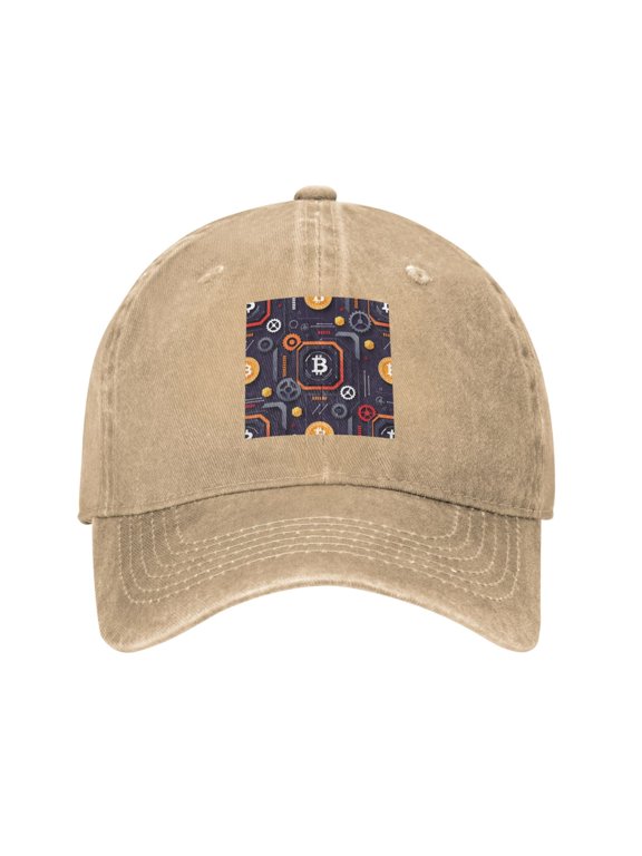 Washed Baseball Cap Bitcoin Retro Adjustable Dad Hat Gift for Men Women Natural
