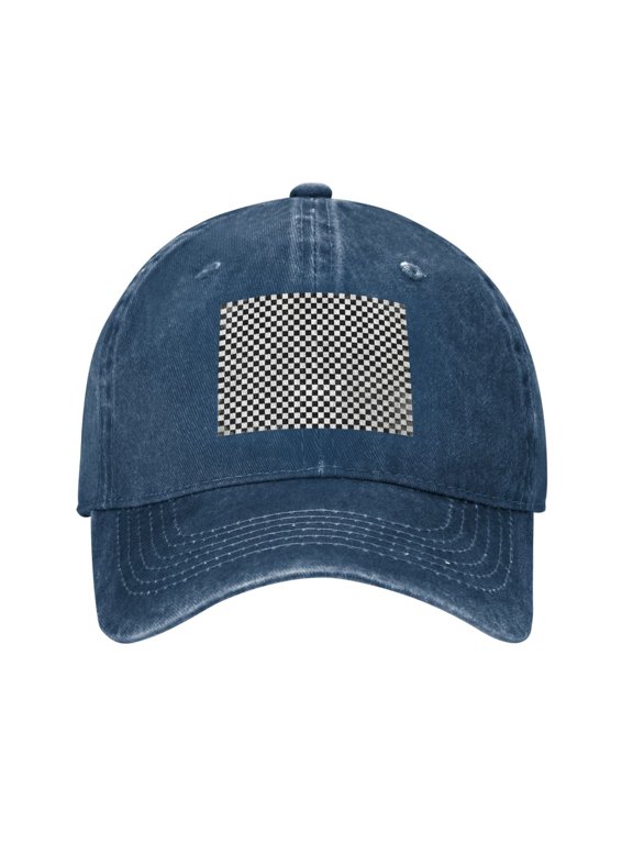 Washed Baseball Cap Black Checkered Retro Adjustable Dad Hat Gift for Men Women Navy Blue