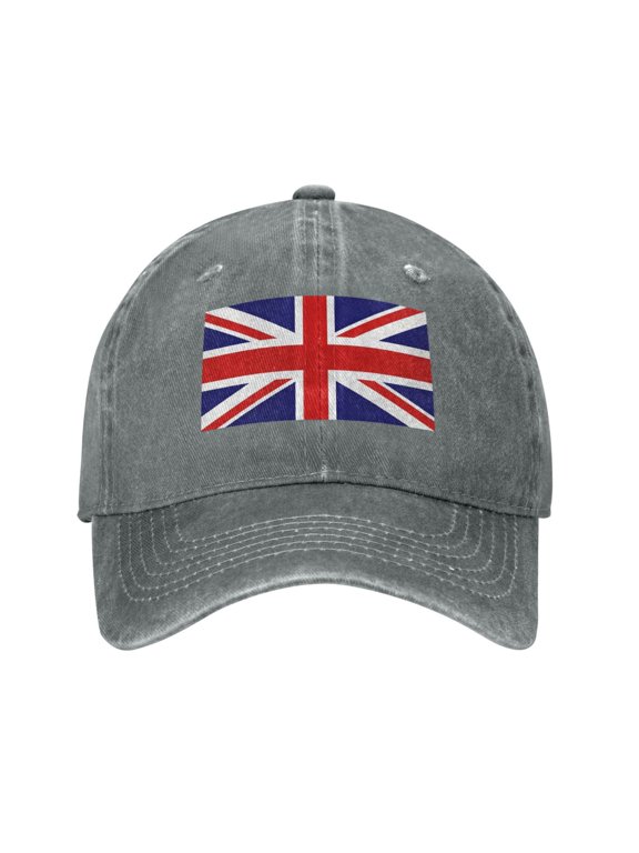 Washed Baseball Cap British Flag Britain English England Retro Adjustable Dad Hat Gift for Men Women Gray