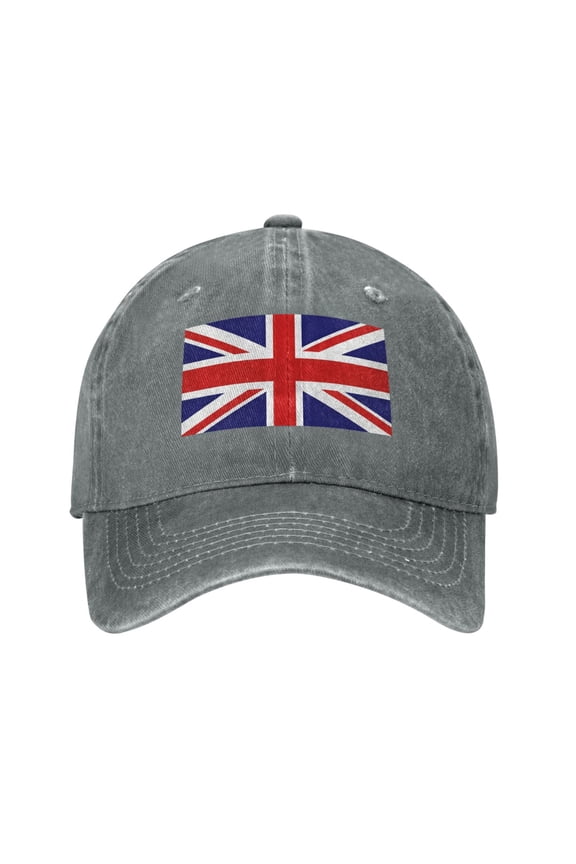 Washed Baseball Cap British Flag Britain English England Retro Adjustable Dad Hat Gift for Men Women Gray