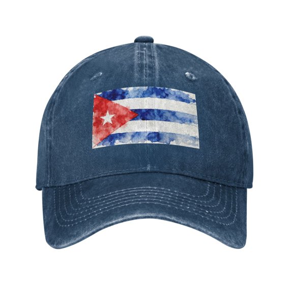 Washed Baseball Cap Cuba Flag Retro Adjustable Dad Hat Gift for Men Women Navy Blue