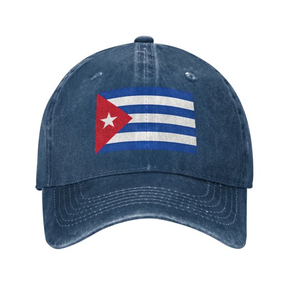 Washed Baseball Cap Cuban Flag Retro Adjustable Dad Hat Gift for Men Women Navy Blue