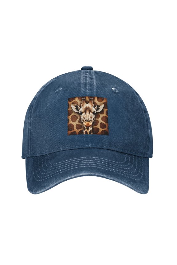 Washed Baseball Cap Dark Giraffe Print Retro Adjustable Dad Hat Gift for Men Women Navy Blue