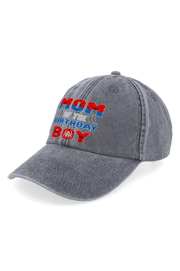 Washed Baseball Cap Distressed Denim Cotton Hat Adjustable Spider Web Mom of The Birthday Boy Polo Trucker Unisex Style Hat