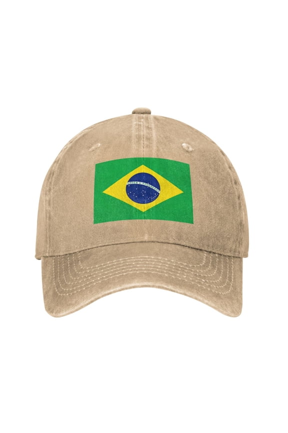 Washed Baseball Cap Flag Of Brazil Retro Adjustable Dad Hat Gift for Men Women Natural