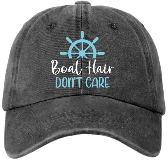 Washed Baseball Cap Funny Boat Wheel Printed Dad Hat For Boating Fishing Outdoor Sport(Black-60Cm)
