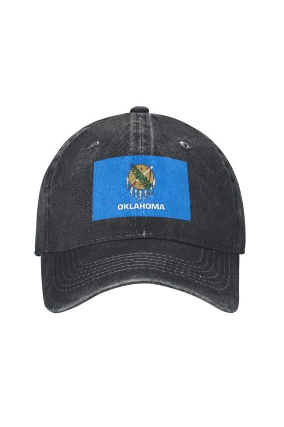 Washed Baseball Cap Oklahoma Flag Retro Adjustable Dad Hat Gift for Men Women Black