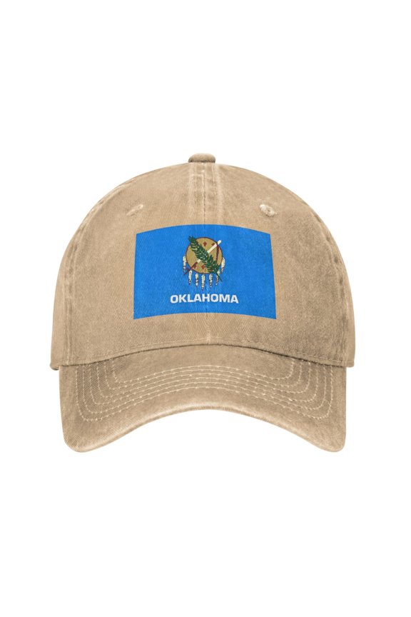Washed Baseball Cap Oklahoma Flag Retro Adjustable Dad Hat Gift for Men Women Natural