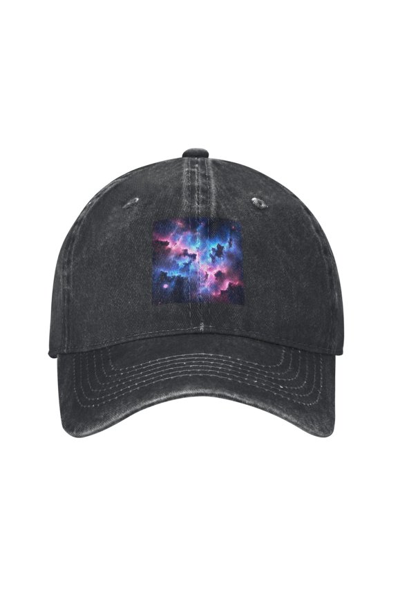 Washed Baseball Cap Outer Space Galaxy Retro Adjustable Dad Hat Gift for Men Women Black