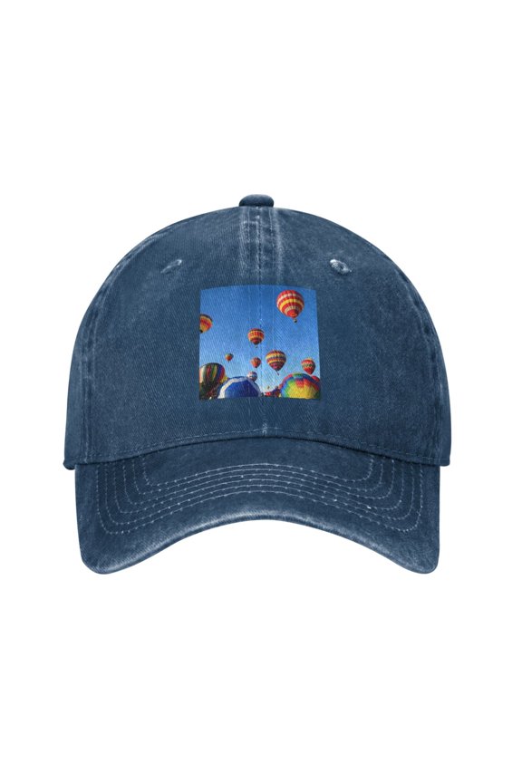Washed Baseball Cap Power Hot Air Balloon Retro Adjustable Dad Hat Gift for Men Women Navy Blue