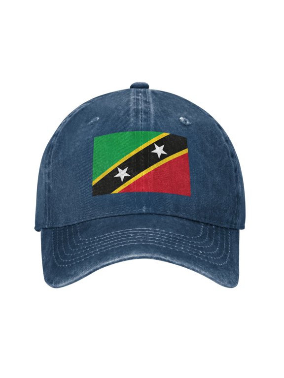 Washed Baseball Cap Saint Kitts And Nevis Flag Retro Adjustable Dad Hat Gift for Men Women Navy Blue
