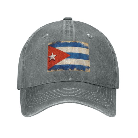 Washed Baseball Cap Ugly Cuban Cuba Flag Retro Adjustable Dad Hat Gift for Men Women Gray