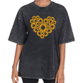 thumbnail image 1 of Washed Black Sunflower Heart Graphic Tshirt Women Vintage Love Floral S-2XL Casual Tops, 1 of 5